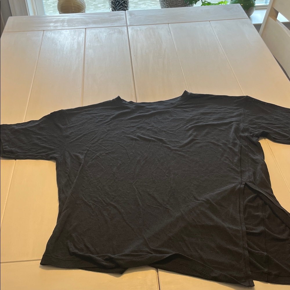 Lululemon/gauze type t-shirt/black/wash wear/12